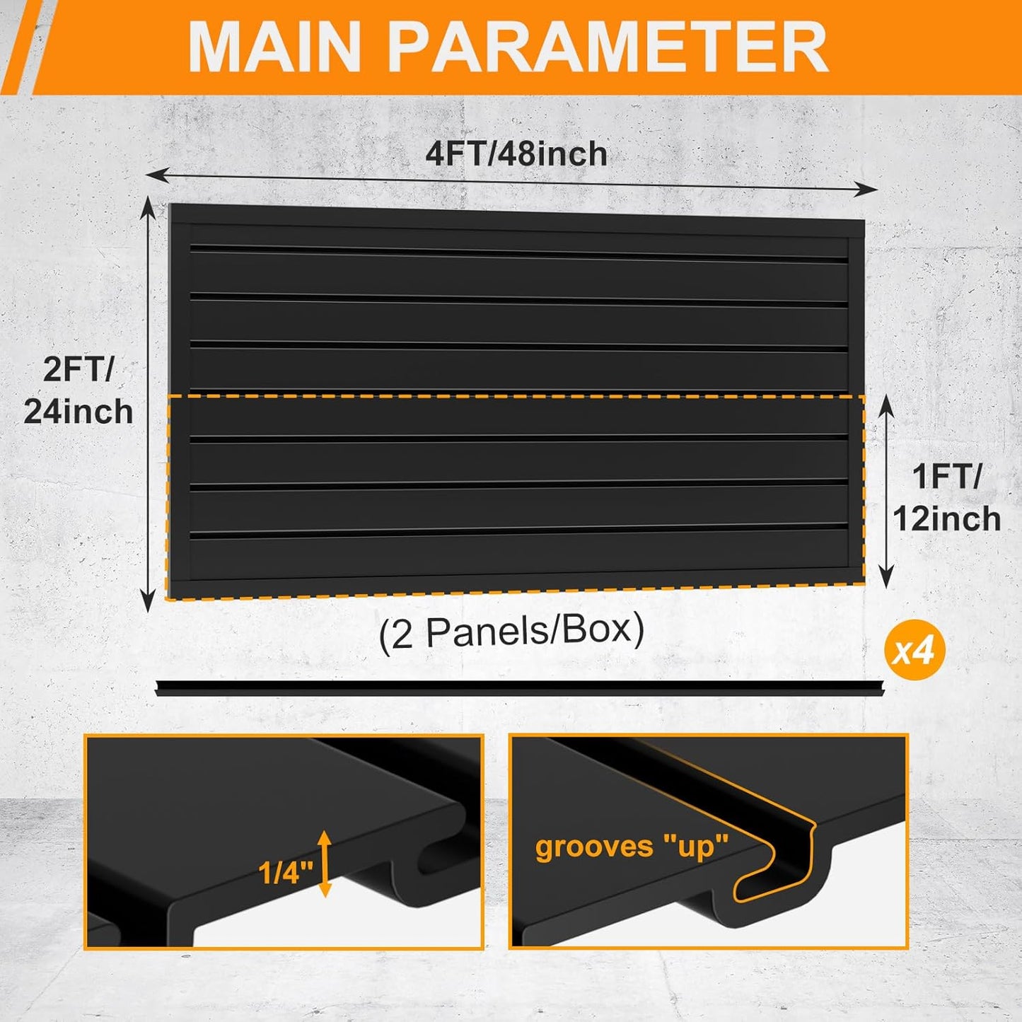 DoCred Slatwall Paneling Organizer, 4x2 FT PVC Garage Slat Wall Storage Systems, Heavy Duty Mounted Slat Peg Board for Tool Organization Ladder Bike Rack (Black)
