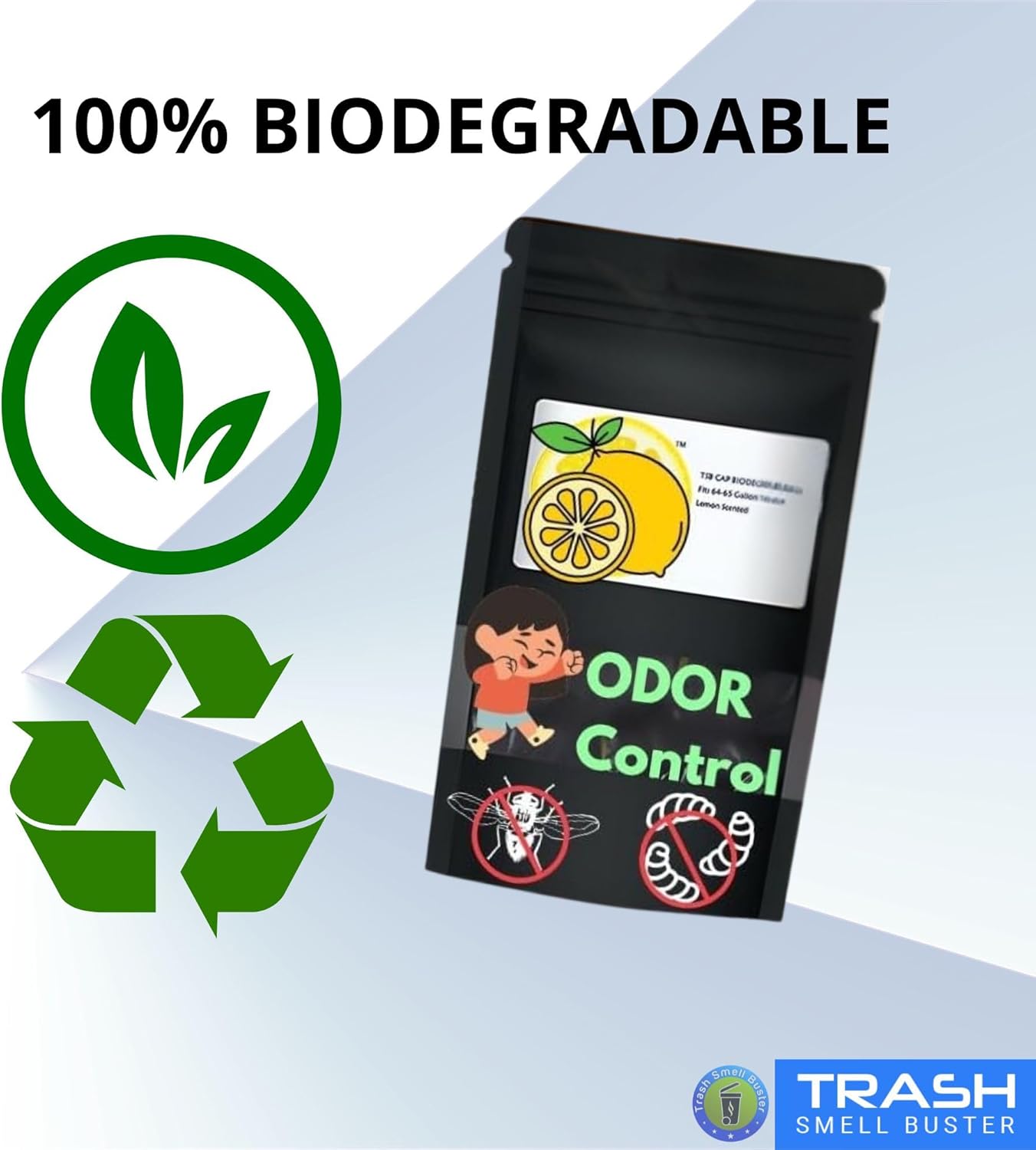 Trash Can Cover Odor Eliminating Bag with Elastic Rubber Band Lemon Scented Durable Effective Chemical Free 45 Gallon Size 1 Cover