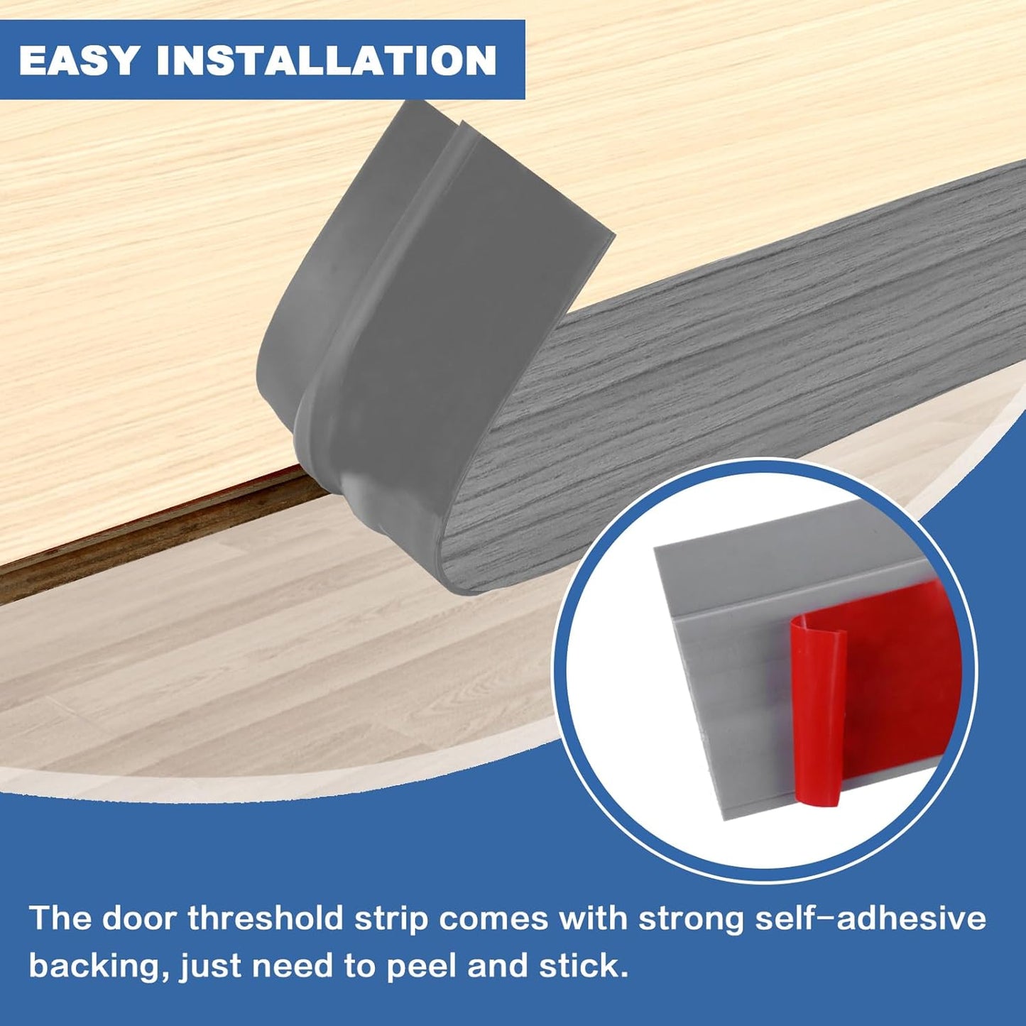 Vinyl Door Threshold Flooring Transition Strip Self Adhesive Carpet Edging Strip for Laminate Doorway Edge Threshold from 1/5" to 2/5" (Light Gray Wood Grain, 6.6 Ft)