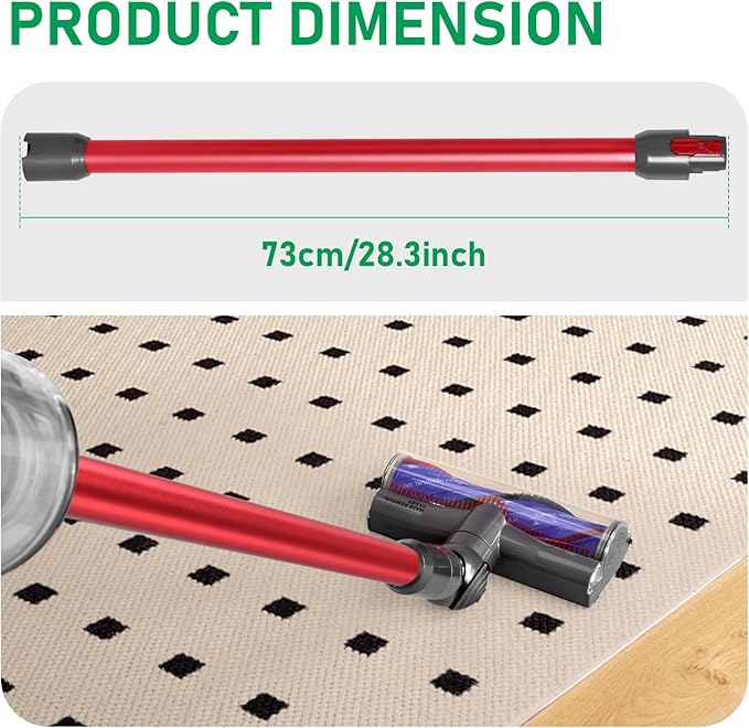 Dyson Replacement Wand Tube Quick Release Compatible for Dyson V15 V11 V10 V8 V7 Vacuum Accessories Parts, 28.7in Extension Cleaner Attachment for Home Office (Red)