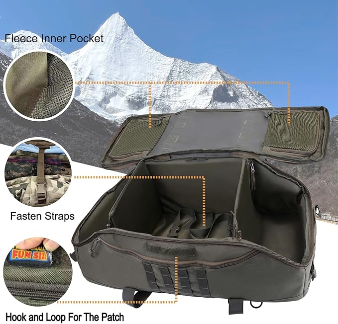 Travel Gym Duffle Bag Tactical, Gear Backpack for Men Women, Large Duffle Hand Bag for Travel, 3 in 1 Shoulder Backpack for Sports Hiking Camping, Water Resistant & Easy Clean (Army Green, 65L)