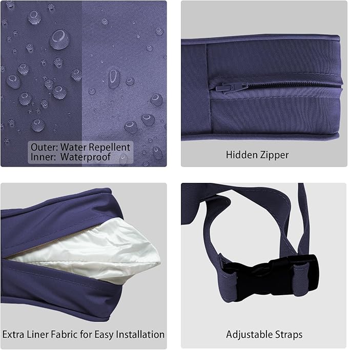 Outdoor Deep Seat Cushion Set 24" x 24", Water Repellent & Fade Resistant Cushion for Patio Furniture, Back & Seat Cushion with Removable Covers for Sofa, Couch, Navy