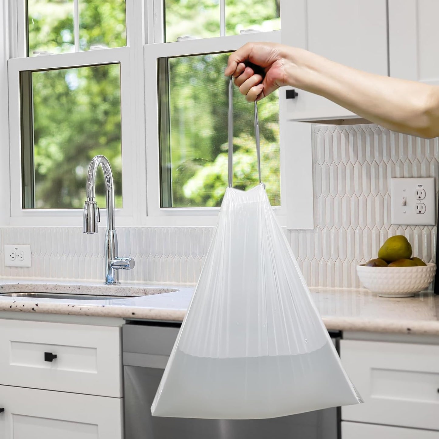 13 Gallon Tall-Kitchen-Garbage Bags Drawstring Trash-Bag - White 52 Count Large Recycling Compactor Recycle Gal Plastic Unscented Can Bulk Liners Waste Basket Inwaysin