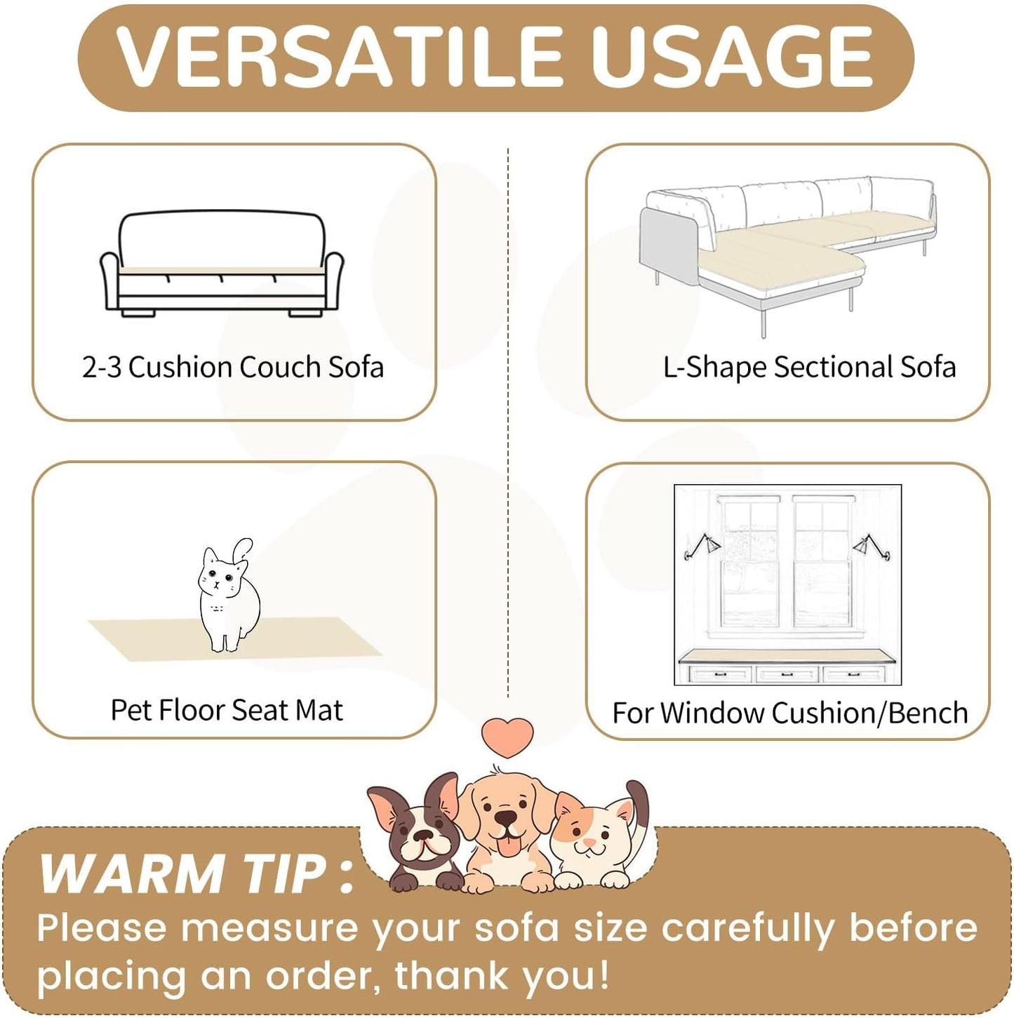 OTOB Sofa Covers for 3 Cushion Couch Washable, Fuzzy Non Slip Pet Friendly Couch Cover Protector Love Seat, All Seasons Soft Plush Furniture Bed Mats Sofa Slipcovers (Cream, 31.5" x 70.9'')