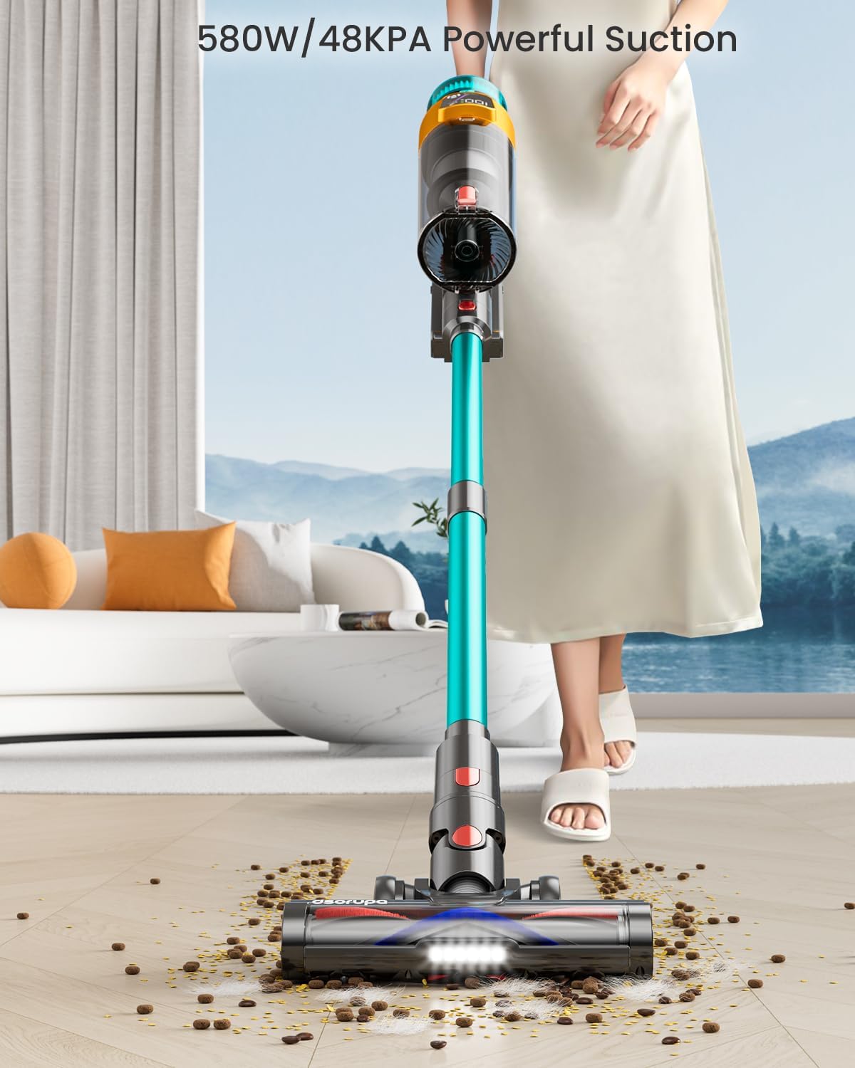 Cordless Vacuum Cleaner, 580W 48KPA 70Mins Vacuum Cleaners for Home, Stick Vacuum with Charging Dock Station, Anti-Tangle Wireless Vacumm, Rechargeable Cordless Vacuum for Pet Hair/Carpet/Hard Floor