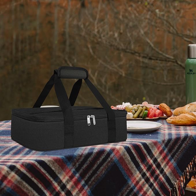 esouler Insulated Casserole Carrier Bag Hot & Cold Food Carrier Bag Lasagna Holder Lunch Bag for Picnics, Parties, Travel, Fits 9 x 13 Inches Casserole Dish-Black