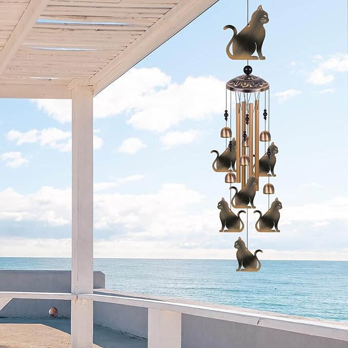 Bronze Cats Wind Chimes Decor, Mobile Wind Catcher, Retro Wind Bells, Blessing Wind Chime, Memorial Windchimes for Home, Balcony, Yard, Room, Xmas, Party, Indoor, Garden Decoration, Gifts for Mom