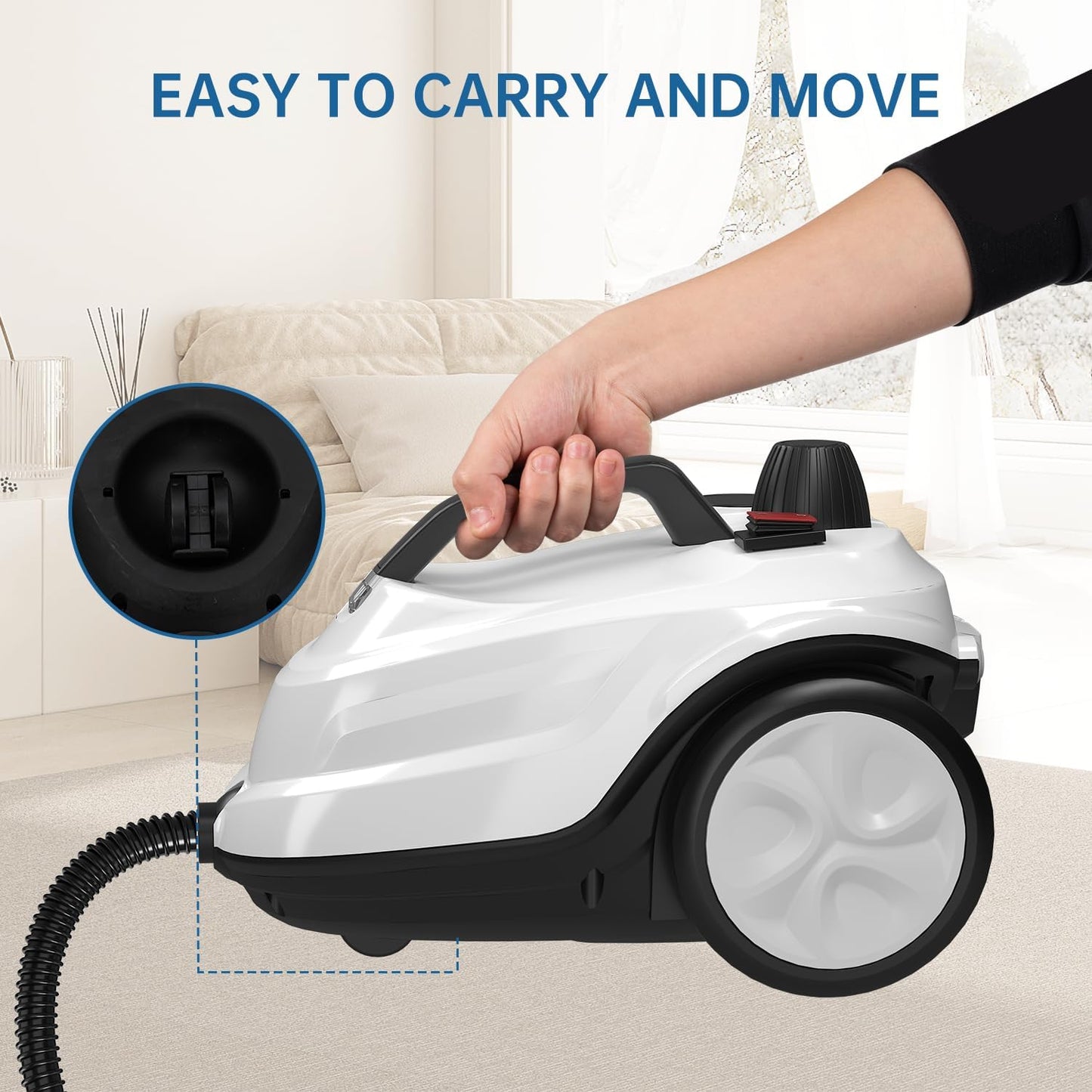 Steam Cleaner, Powerful Heavy Duty Canister Steamer with 34 Accessories, Steam Mop with 16.4 Ft Extra-Long Power Cord for Home Floor Cleaning, Grout, Upholstery, Car Detailing, White