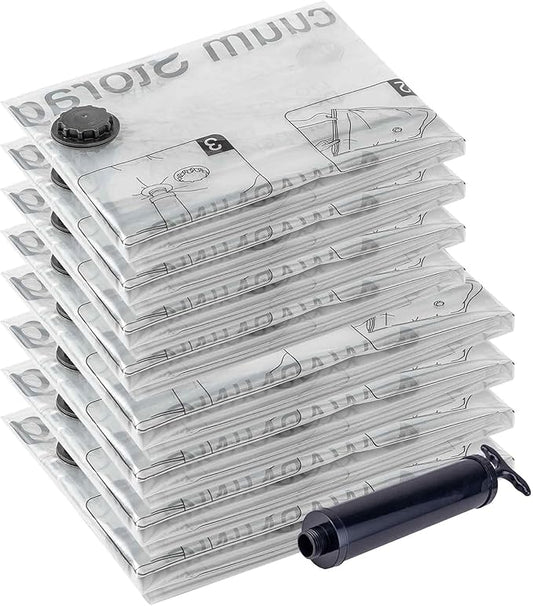 Vacuum Storage Bags (4 Jumbo, 4 Large), Space Saver Bags with Travel Hand Pump, Compression Airtight Sealer Bags for Clothes, Bedding, Pillows, Comforters, Blankets