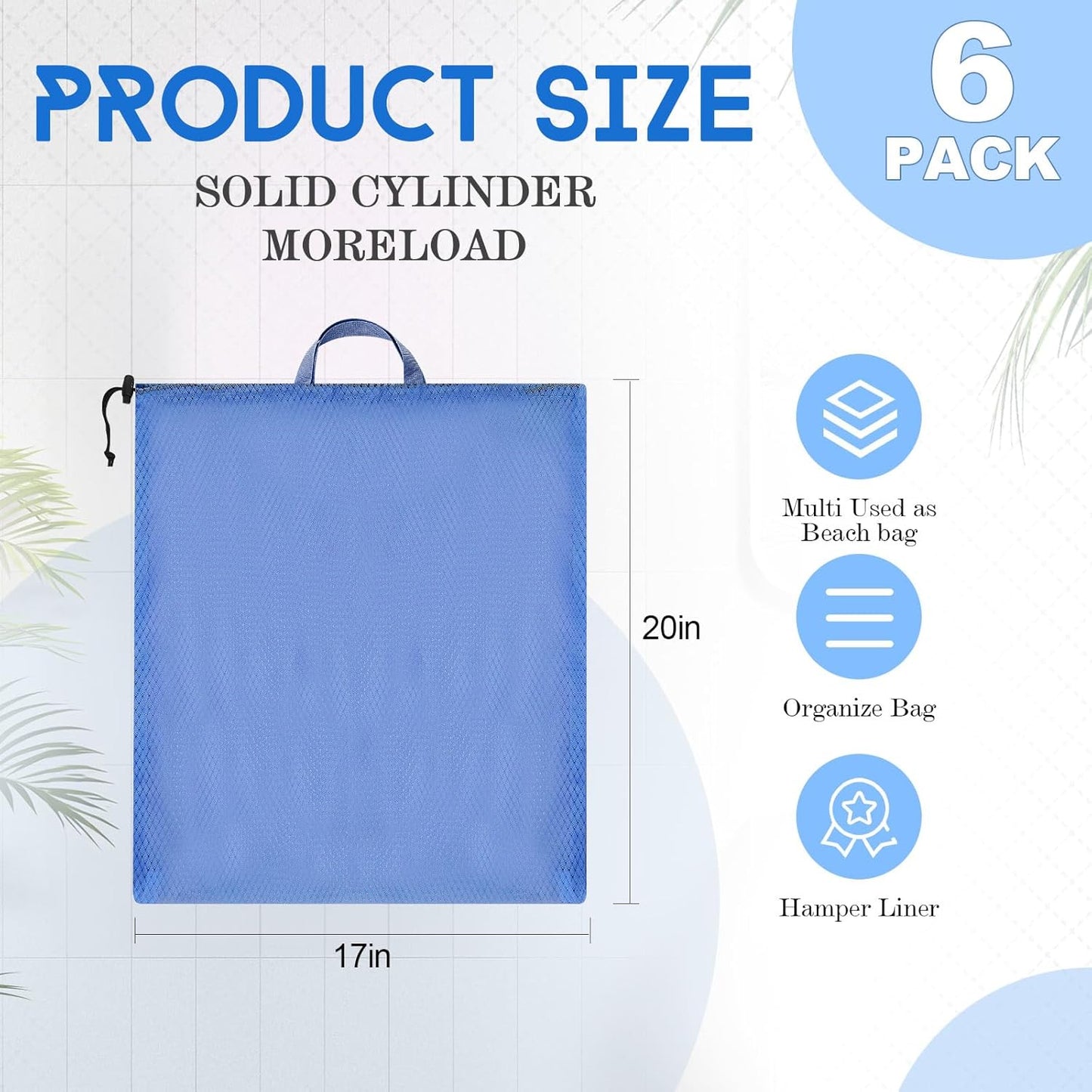 6 Pack 20 x 17 Inches Colorful Mesh Laundry Bag with Handles Machine Washable Secure Drawstring Closure Large Sturdy Mesh Net Laundry for College Travel Dorm Laundromat