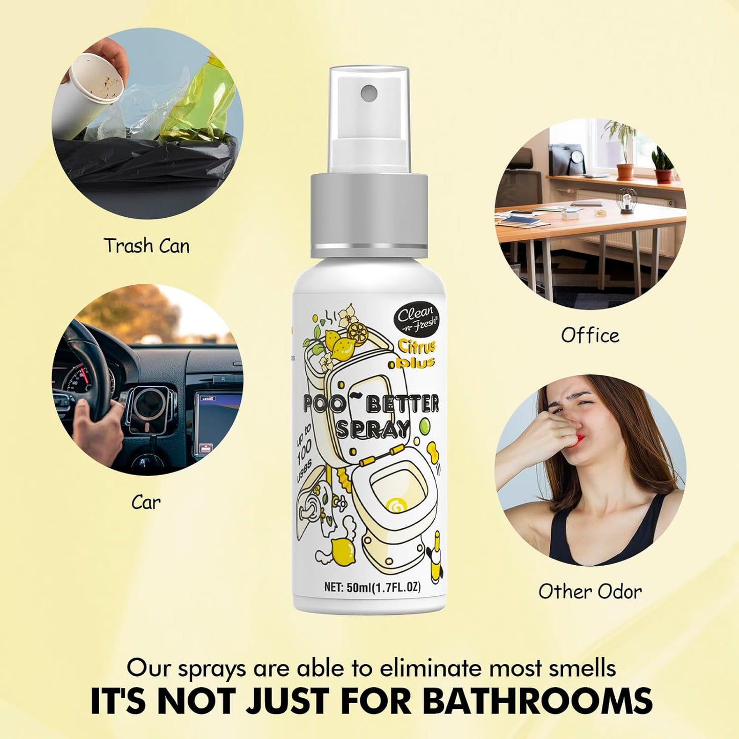 Clean-n-Fresh Toilet Spray, Variety Pack of 3 - Citrus/Lavender/Hibiscus, Bathroom & Toilet Odor Elimination, Travel Size 1.7 Fl Oz Each, Total 5.1 Fl Oz