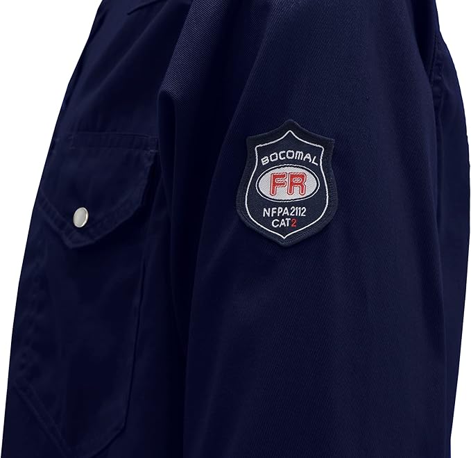 BOCOMAL FR Shirts Flame Resistant 100% C NFPA2112 7.5oz Men's Fire Retardant Welding Shirt