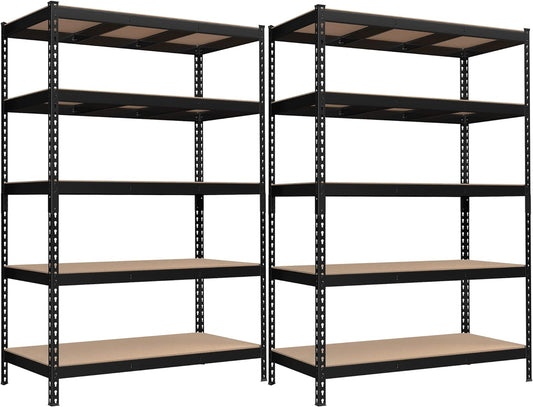 SONGMICS 5-Tier Storage Shelves, Load 2310 lb, Set of 2 Garage Storage, Boltless Assembly, Adjustable Shelving Unit, 23.6 x 47.2 x 70.9 Inches, for Study Shed Basement, Black UGLR600B02
