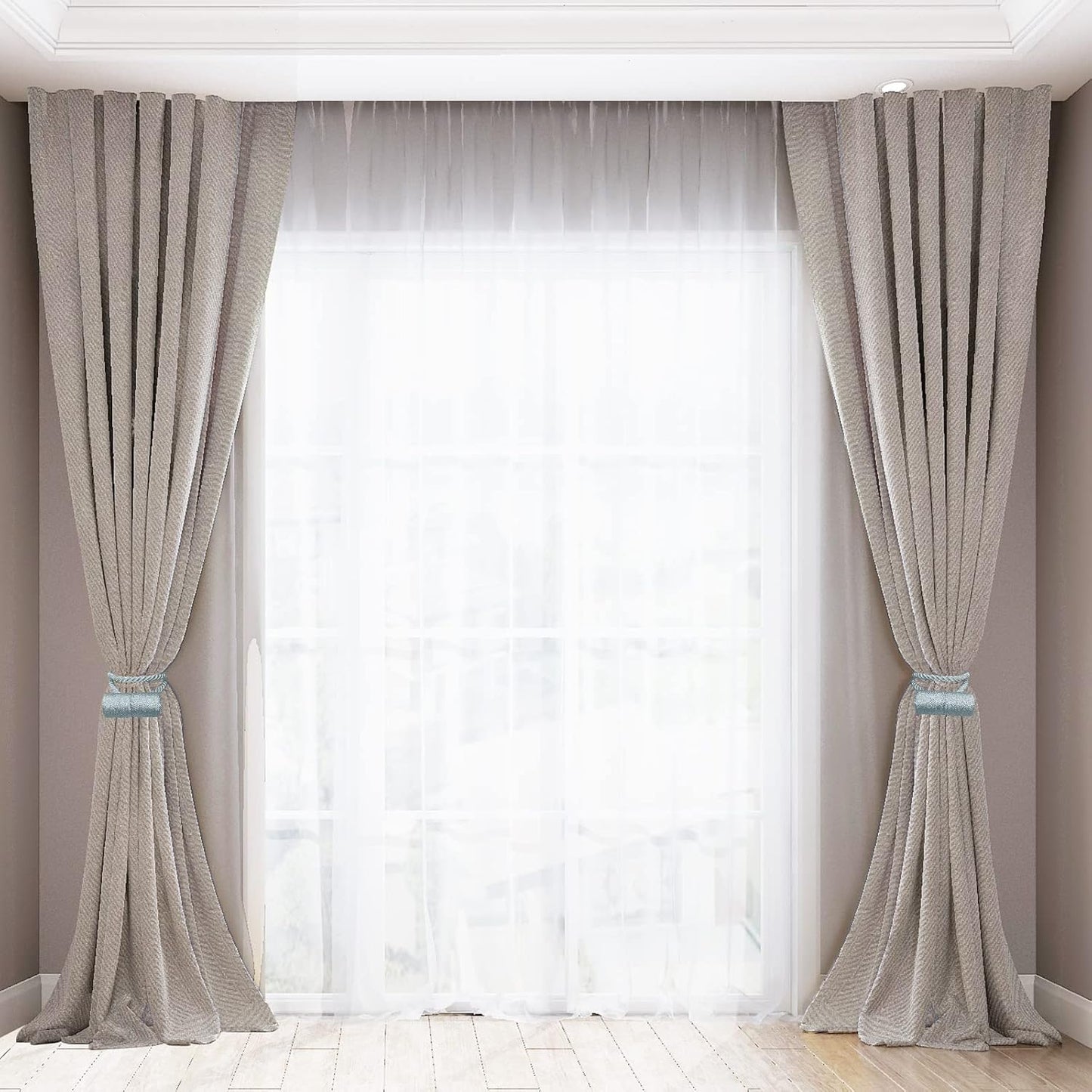 18 Inch Strong Magnetic Curtain Tiebacks, Curtain Holdbacks Modern Upgrade Strong 2021 New Twisted Style Decorative Drapery Rope Tie Backs(2 Pack Grey Blue)