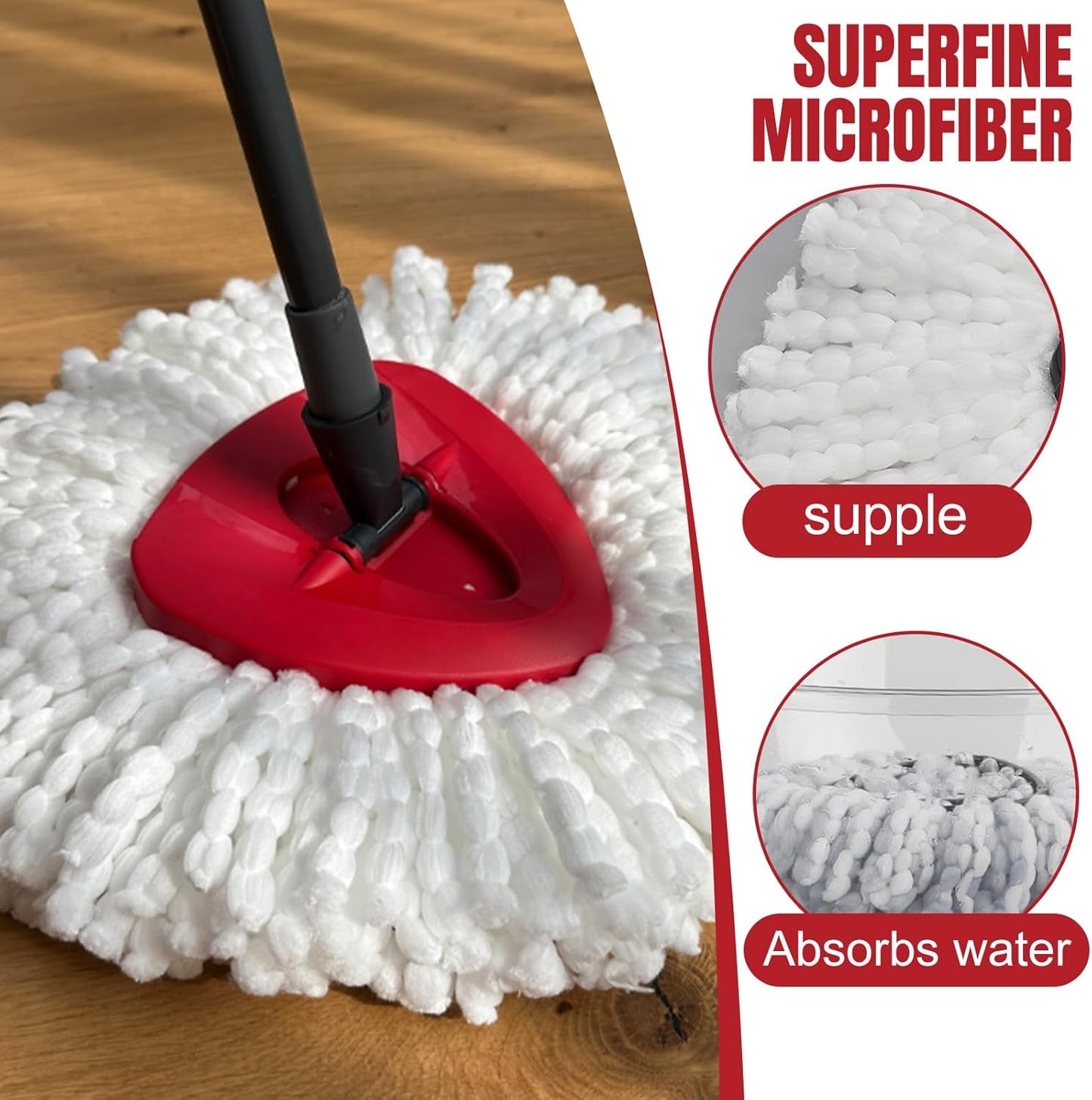 12Pcs Spin Mop Replacement Heads, White Large 360° Easy Wring Spin Mop 100% Microfiber Refill, Easy Cleaning Spin Mop Heads, Deep Clean, Machine Washable for Easy House Cleaning Floor Mopping