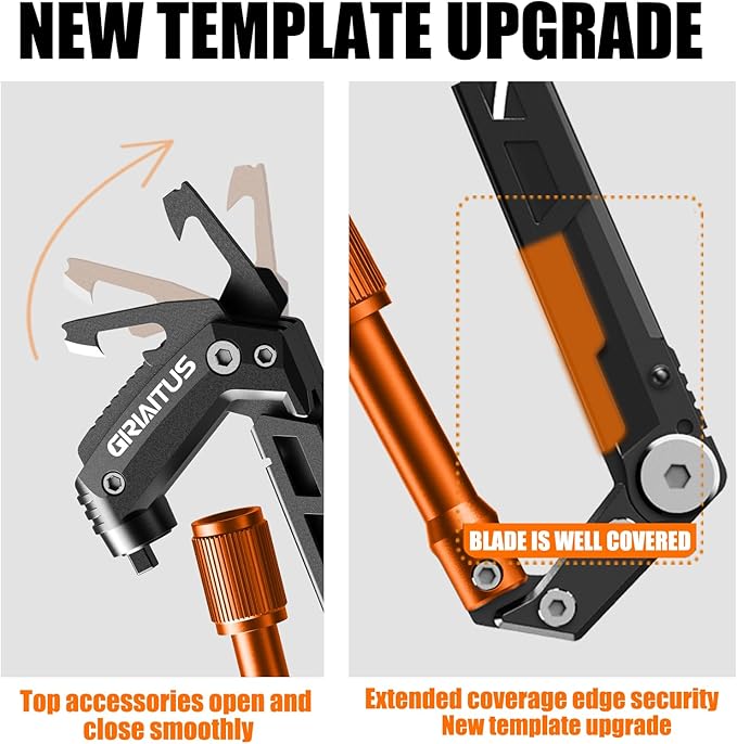 Carabiner Multitool with Pocket Knives, EDC Carabiners, Serrated Knife, Rope Cutter, Screwdriver, Can Bottle Opener, Ruler, Folding Knife for Camping Hiking, Gifts for Men (Orange)