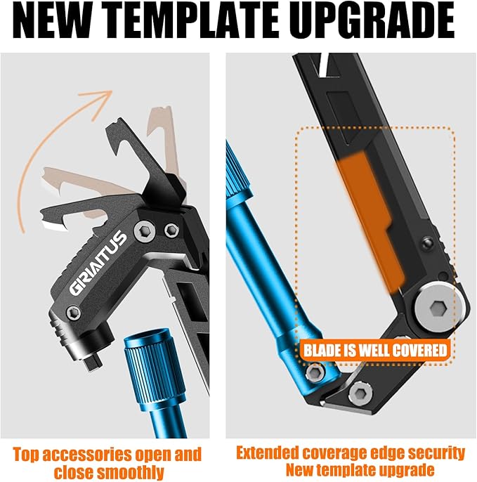 Carabiner Multitool with Pocket Knives, EDC Carabiners, Serrated Knife, Rope Cutter, Screwdriver, Can Bottle Opener, Ruler, Folding Knife for Camping Hiking, Gifts for Men (Blue)