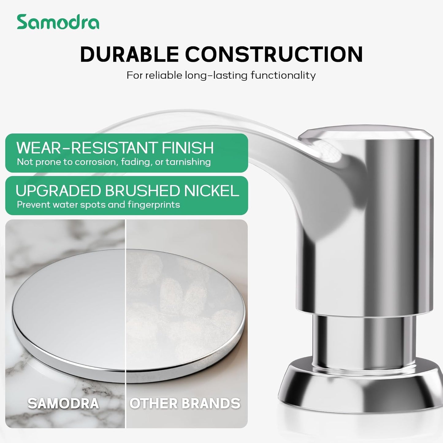 SAMODRA Built-in Kitchen Sink Soap Dispenser with Extension Tube Kit - Chrome Finish, Leak-Proof Design, No Top Refill Required (39" Tube)