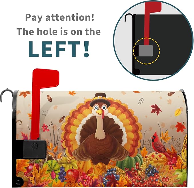 Thanksgiving Turkey Mailbox Covers Magnetic Standard Size 25.5" X 21" Fall Harvest Fruit Letter Post Wraps Cardinal Maple Leaves Decorative Holiday Postbox Covers for Home Outdoor Garden Yard