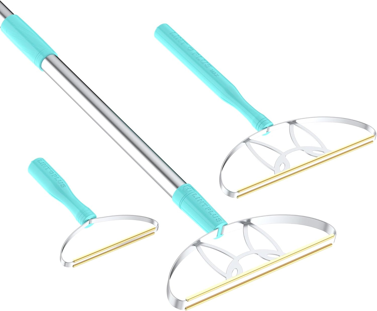 ULTRA+MAX+Pro LINTPLUS Pet Hair Remover Kit - 3-Size Carpet Rakes (S/M/L) w/Stainless Steel Handles - For Rugs, Carpets, Floors & Furniture - Stand-Up Design