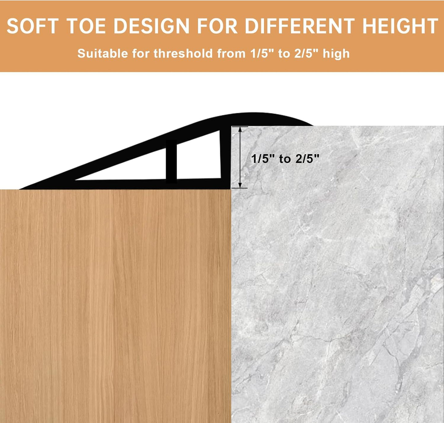 Vinyl Door Threshold Flooring Transition Strip Self Adhesive Carpet Edging Strip for Laminate Doorway Edge Threshold from 1/5" to 2/5" (Grayish Brown Wood Grain, 3.3 Ft)