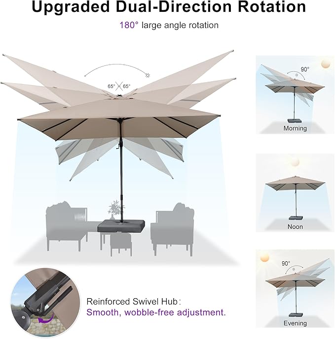 PURPLE LEAF 9' X 12' Left-right Tilting Outdoor Patio Umbrella Swivel Offset Cantilever Heavy Duty Rectangle Aluminum Umbrella with UV Resistant for Deck Pool Patio Backyard, Sand Dune