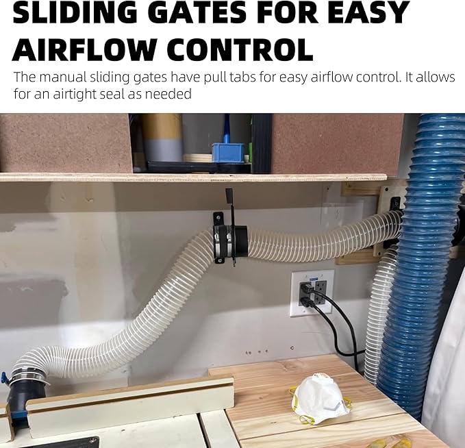 TonGass (1-Set) 4-Inch Blast Gates for Dust Collection Systems and Vacuum Fittings with Easy to Use and Efficient Sliding Gates Works with Flexible Hose Cuff Couplers