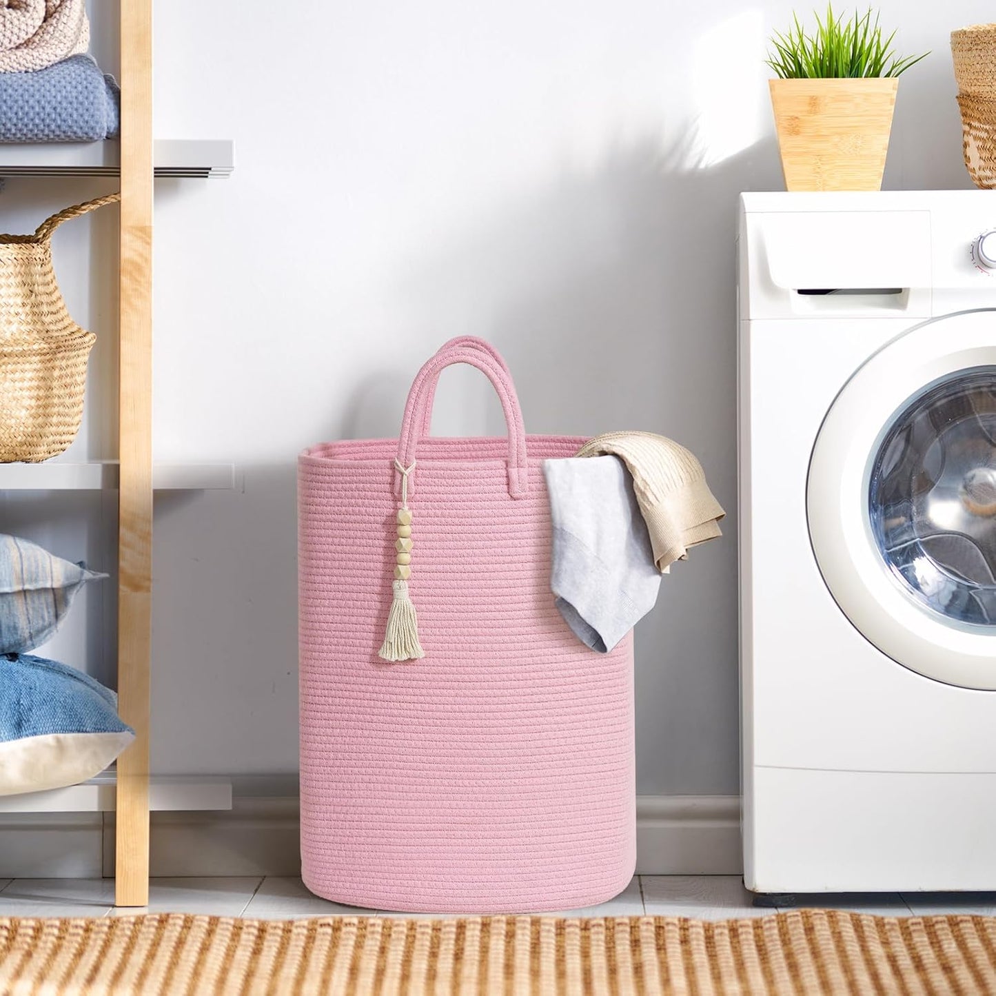 Woven Laundry Basket for Clothes, 65L Large Rectangle Laundry Hampers, Nursery Storage Basket for Toys, Tall Dirty Clothes Hamper for Bedroom Aesthetic, Bathroom, Laundry Room