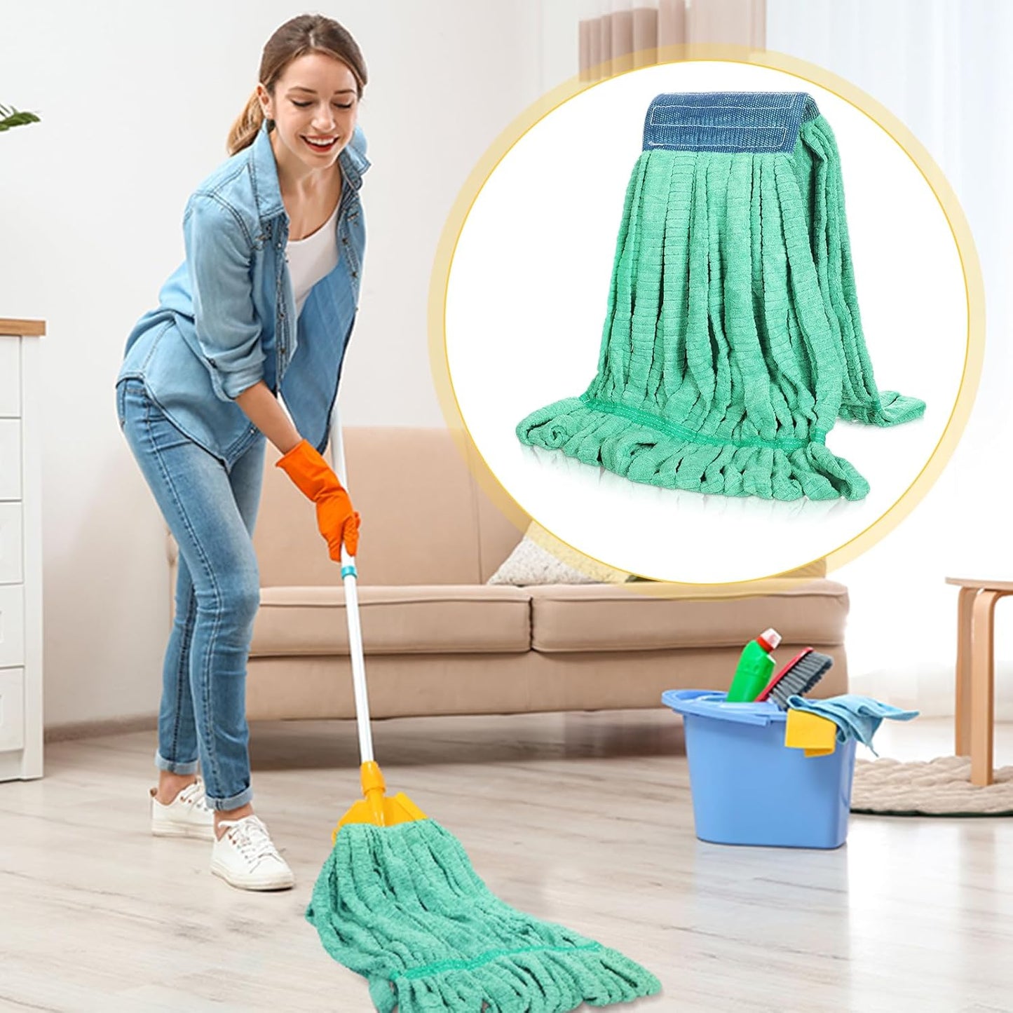 Lallisa 10 Pcs Commercial Mop Head Replacement Tube Microfiber Mop Heads for Floor Cleaning Industrial Mop Heads Looped End Wet Mop Head Refill for Home Commercial Industrial Use (Green,18 oz)