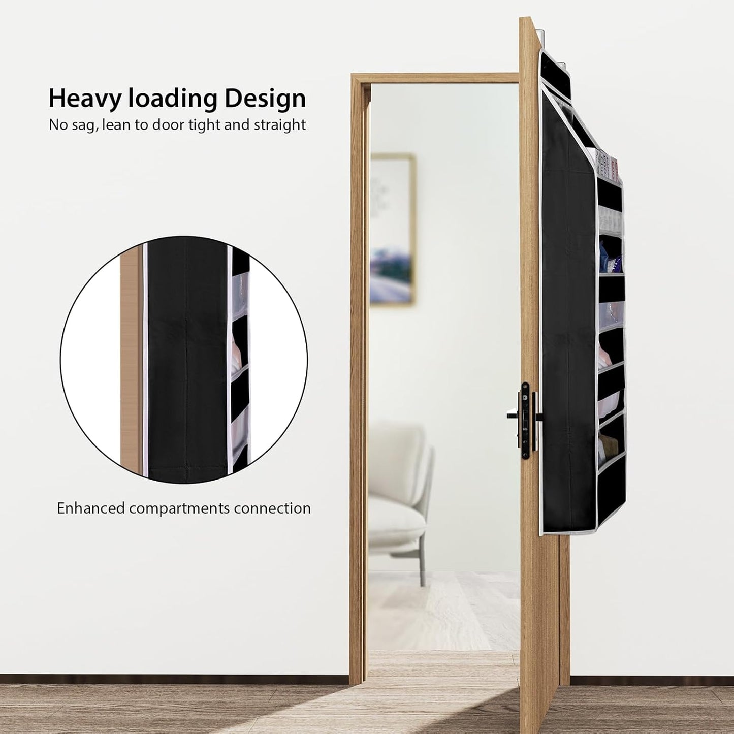 Univivi 5-Shelf Fabric Door Storage Over Door Hanging Organizer with 4 Large Pockets and 3 Small PVC Pockets Nursery Closet Cabinet Wall Mount Hanging Storage Organizers for Baby Nursery (Black)