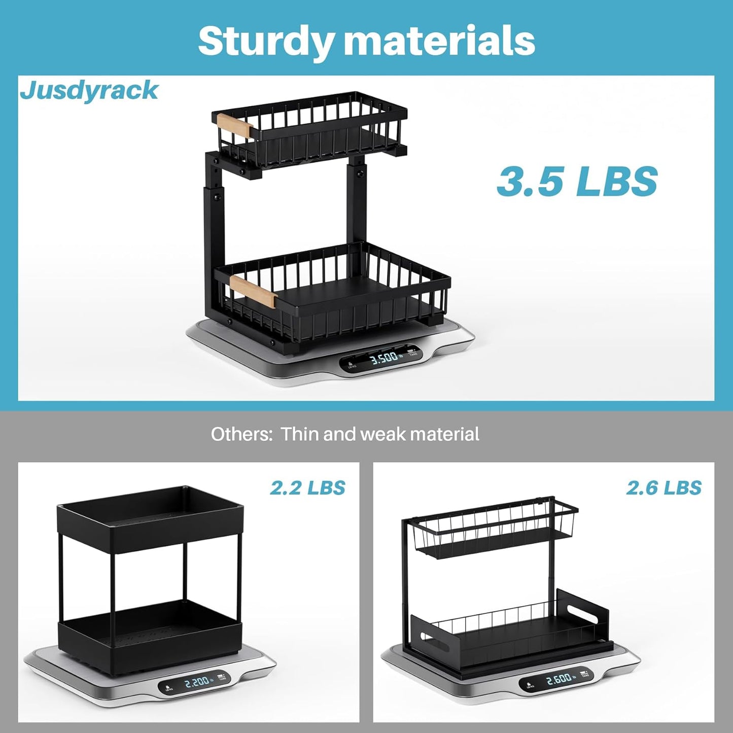 1 Packs 2 Tier Under Sink Organizers, Sliding Pull Out Cabinet Organizer Storage Shelf, Metal Drawer for Kitchen, Bathroom, Pantry Closet Organization Rack,Black