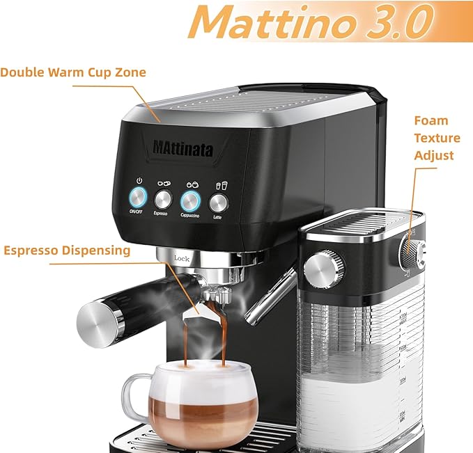 Cappuccino Machine 20 Bar, Professional Espresso Machines for Home and Office with Automatic Milk Frothering System, Barista Compact Latte Maker for Coffee Lovers, Stainless Steel-Black