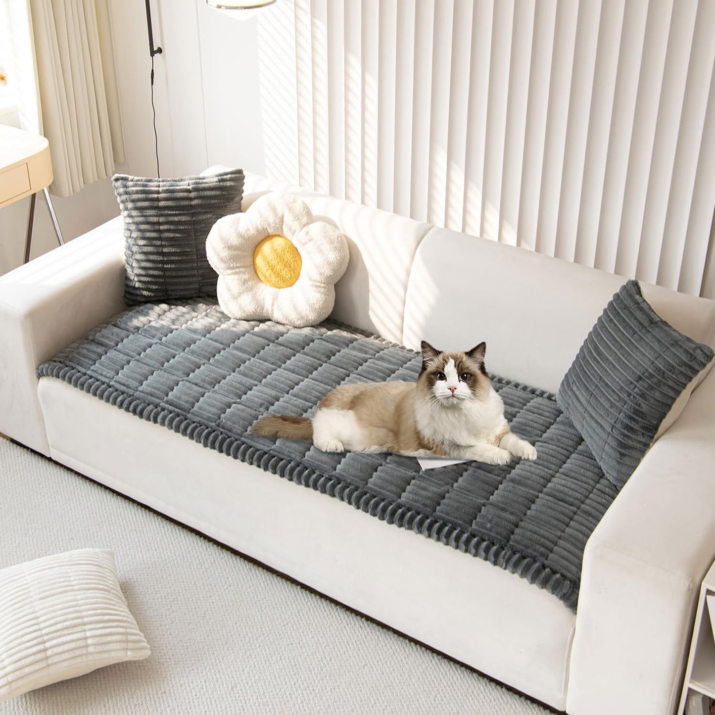 OTOB Couch Cover for Dogs Washable, Non Slip Plush Sofa Covers for 3 Cushion Couch, Fuzzy Pet Friendly Mat Bed Furniture Protector Sofa Slipcover, All Seasons (Dark Gray, 27.6" x 70.9")