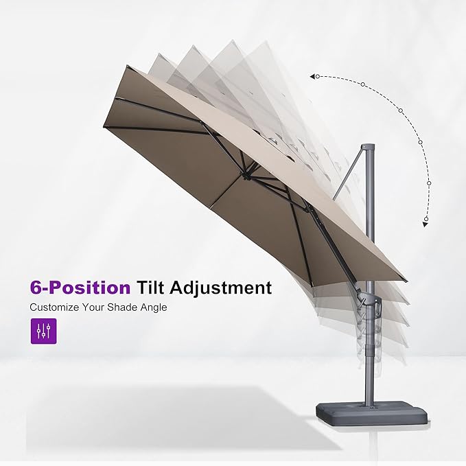 PURPLE LEAF 10 FT Cantilever Patio Umbrella Outdoor Aluminum Offset Square Umbrella with 3 Years Fade Resistance Recycled Fabric and 360-degree Rotation for Deck Pool Garden, Sand Dune