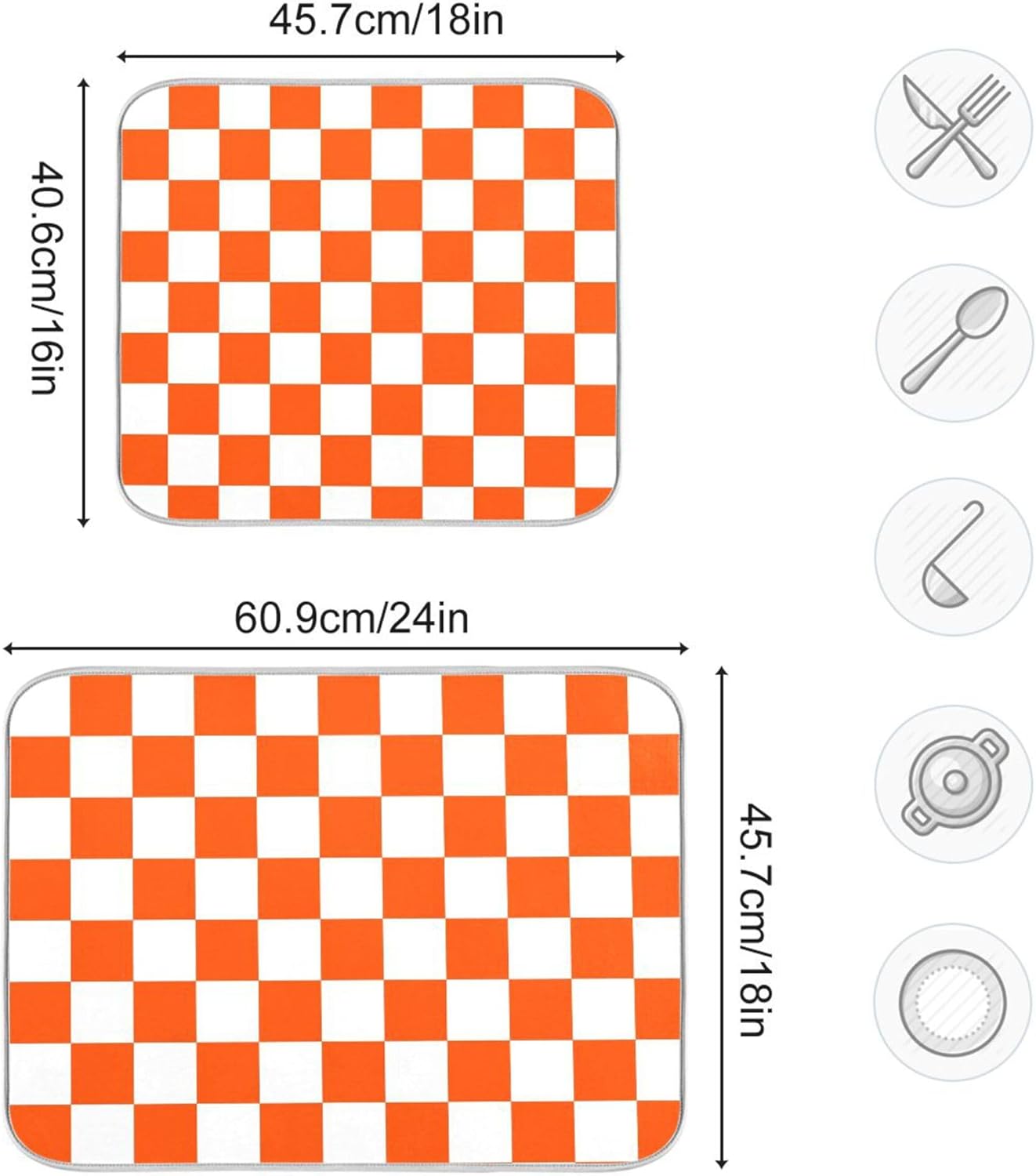 Burnt Orange Chessboard Dish Drying Mat for Kitchen Countertop 18x24 Plaid Checkered Rectangle Large Drying Mat Reusable Quick Dry Dish Sink Absorbent Mats Easy Clean Decorative Home Essentials