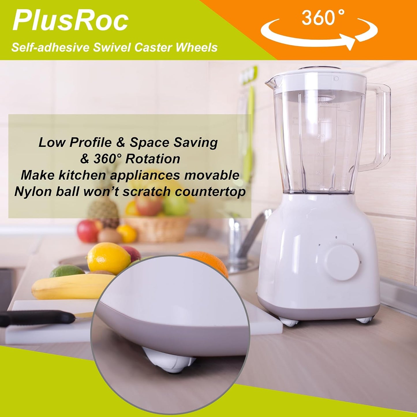 PlusRoc 4 Pack Self Adhesive Caster Wheels For Kitchen Appliance Rollers, Load Capacity 14LBS Per Wheel, Mini Swivel Wheels Sliders For Stand Mixers Air Fryers Coffee Machine