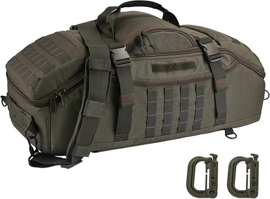 Travel Gym Duffle Bag Tactical, Gear Backpack for Men Women, Large Duffle Hand Bag for Travel, 3 in 1 Shoulder Backpack for Sports Hiking Camping, Water Resistant & Easy Clean (Army Green, 55L)