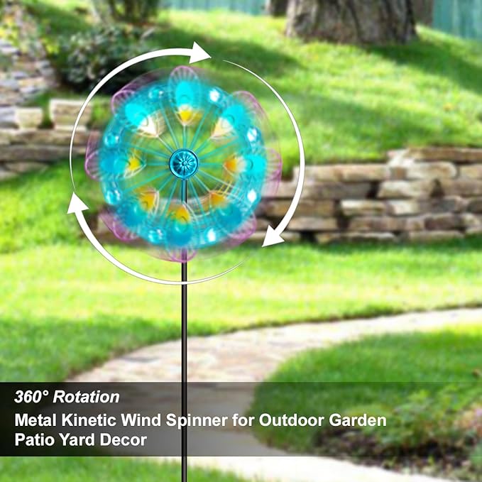 Metal Peacock Wind Spinner for Outdoor Garden Decor - 36 Inch Height Feather Wind Catcher with Stake, Lawn & Patio Art, Weather-Resistant Yar