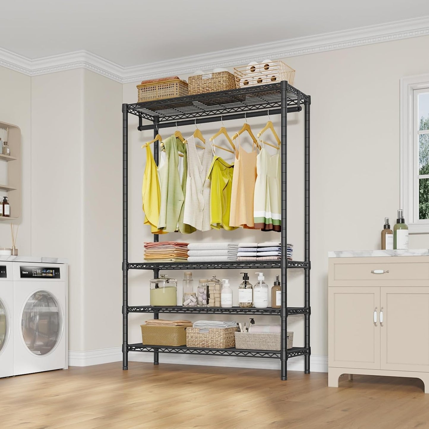 VIPEK V1 Plus Heavy Duty Clothes Rack with Shelves - 4 Tiers Adjustable Height | Holds Up to 540lbs | Perfect for Small Spaces, Apartments | Compact Design for Flexible Storage, Black