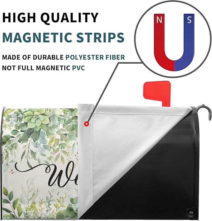 Spring Eucalyptus Leaves Mailbox Covers Magnetic Welcome Post Letter Box Wrap Standard Size 21''x18'' Green Leaves Summer Dust-Proof Letterbox Decor Seasonal Postbox Cover for Outdoor Garden Yard