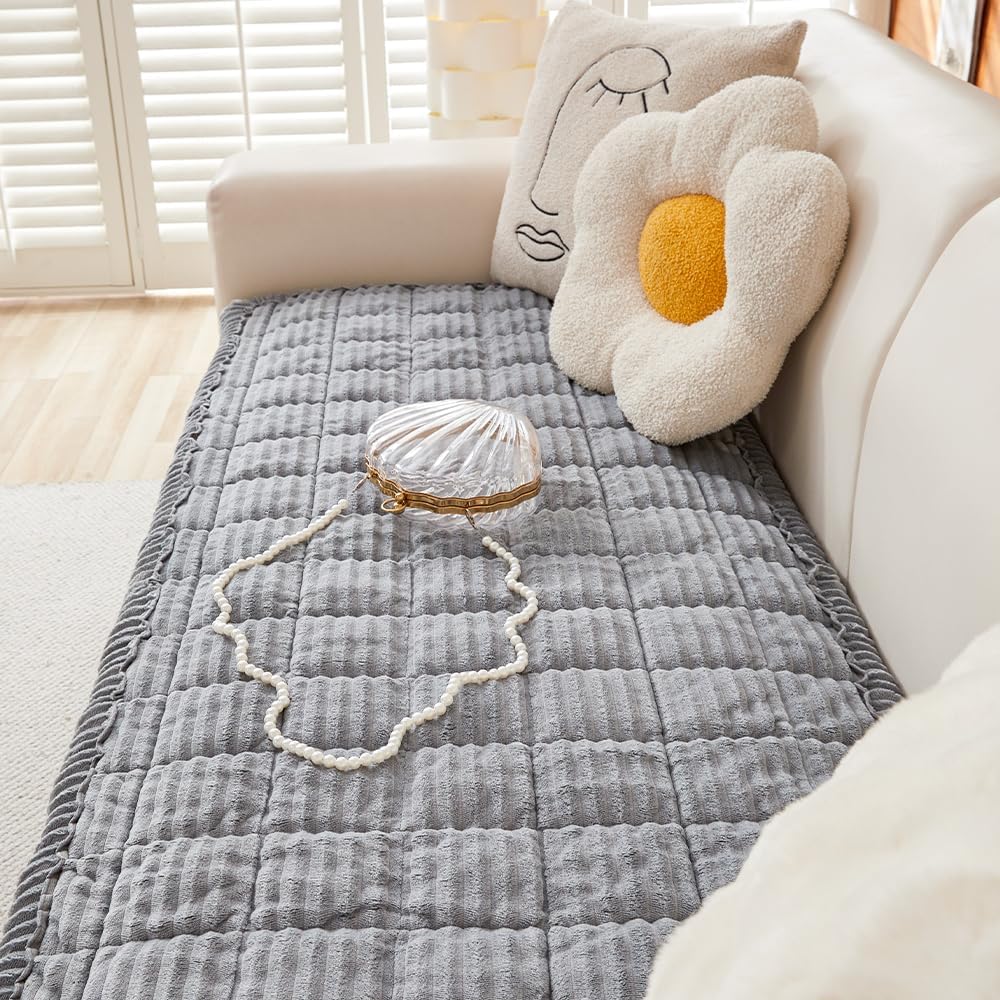 Couch Cover for Dogs Washable, Fuzzy Pet Couch Covers for 3 Cushion Sofa Pet Friendly, Non Slip Sofa Cover (Light Gray, 27.6" x 70.9"/70 x 180cm)