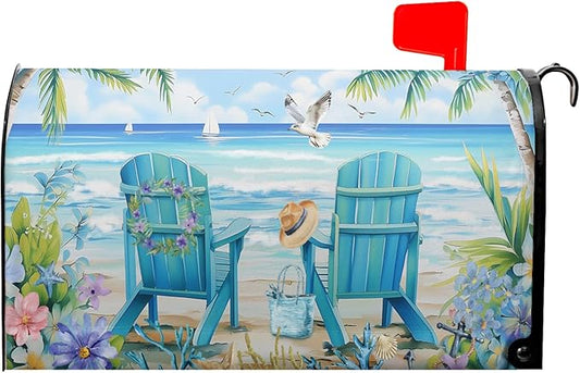 Summer Magnetic Mailbox Cover Standard Size 21x18 Inch Nautical Coastal Post Letter Box Wrap Decor Seaside Escape Dust-Proof Letterbox Covers Protection