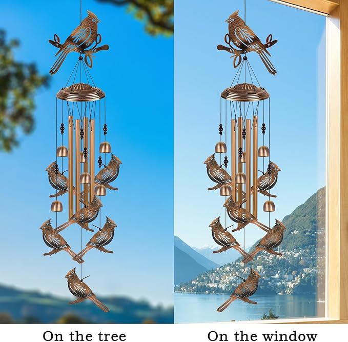 Bronze Cardinal Wind Chimes for Home, Garden, Balconies, Rooms, Patio, Indoor, Outside Decor, Memorial Wind Bell, Retro Wind Catcher, Outdoor Blessing Wind Chime Gifts for Mom, Women, Grandma, Family