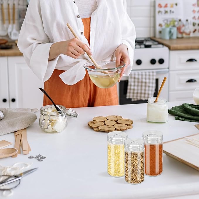 Segarty Spice Jar, 3 Pack 4 oz Glass Spice Jars with Shaker Lids, Clear Seasoning Organizer Spice Containers with Adjustable Pour Holes for Kitchen Cabinet, Salt Shakers with Stainless Lid