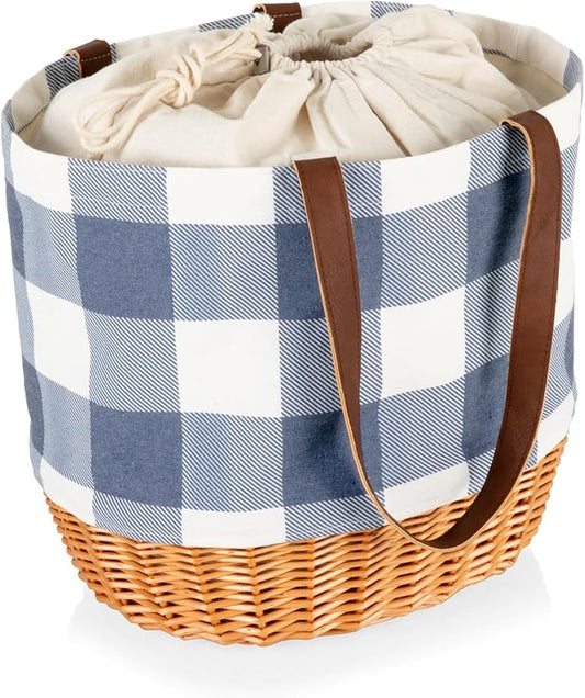 PICNIC TIME Coronado Canvas and Willow Basket Tote, Picnic Tote Bag, Beach Tote
