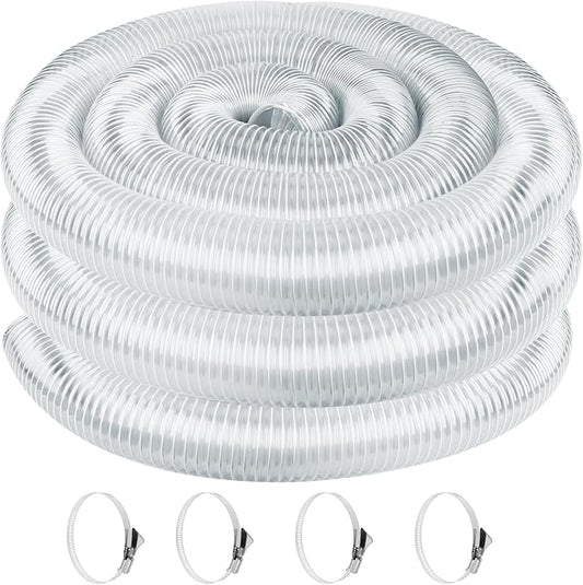 Heavy PVC Dust Collection Hose - 2 1/2" x 20' with Stainless Steel Clamps for Dust Collectors and Shop Vacuums