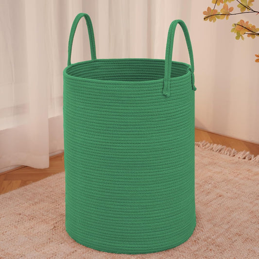 Large Woven Laundry Basket Hamper,100L Cotton Rope Storage Bin for Blankets,Toys and Clothes,Decorative Tall Nursery Hamper for Living Room,Baby Nursery,Bathroom and Bedroom,Dark Green