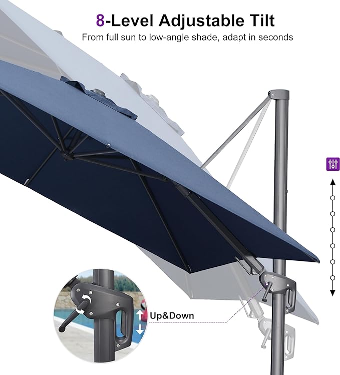 PURPLE LEAF 10' X 6.5' Left-right Tilting Outdoor Patio Umbrella Swivel Offset Cantilever Heavy Duty Rectangle Aluminum Umbrella with UV Resistant for Deck Pool Patio Backyard, Ocean Slate
