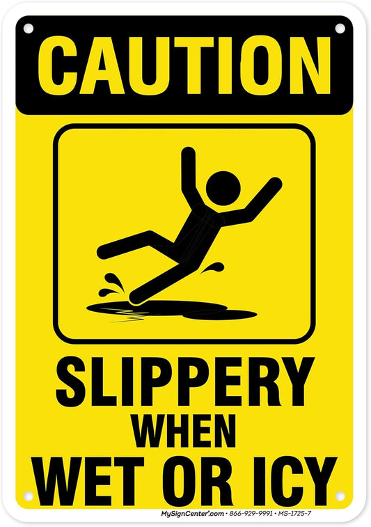 Caution Slippery When Wet Sign or ICY Sign, 7"x10" Polyethylene, Indoor/Outdoor Use, USA MADE By My Sign Center