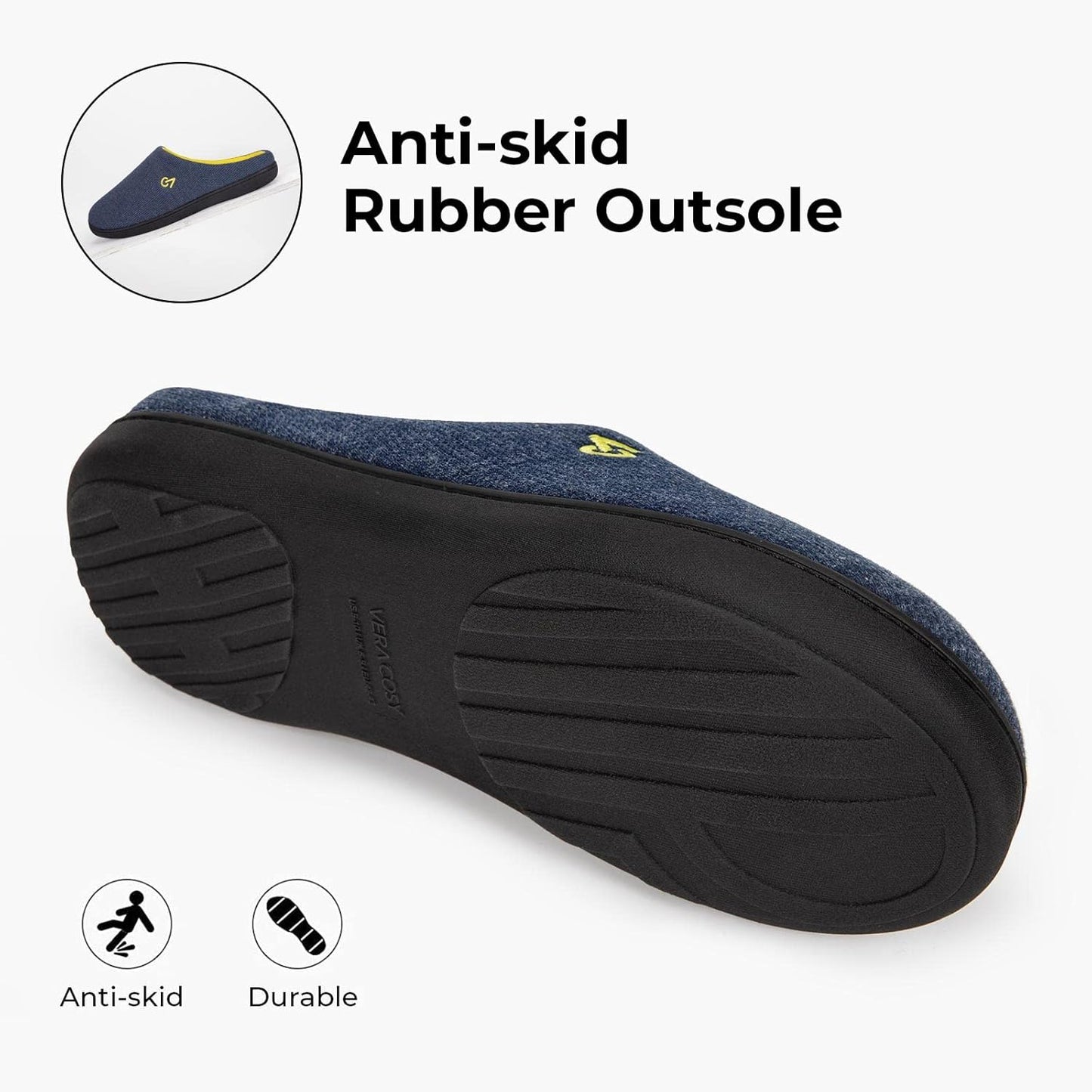 VeraCosy Men's Two-Tone Memory Foam House Slippers Indoor Outdoor Durable Rubber Sole